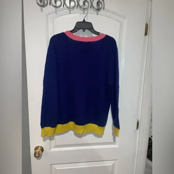 New! Jumper 1234 Contrast Cashmere Cardigan Color block Blue, Yellow Pink 🌼Large - Picture 3 of 6